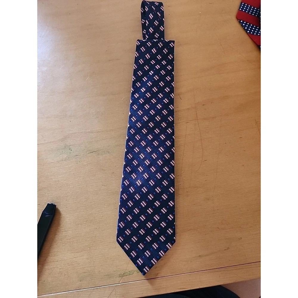 RENZO‎ MENS TIE Navy WITH RED WHITE AND BLUE  3.75 X 59